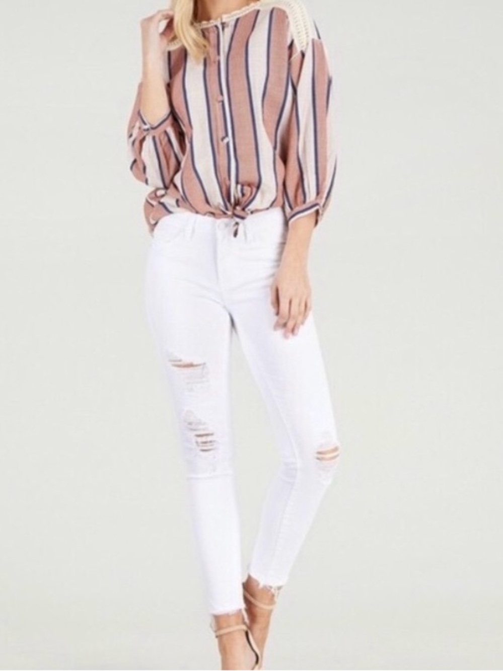 Express White Skinny Ankle Distressed Jeans, Size 8 - Picture 1 of 13